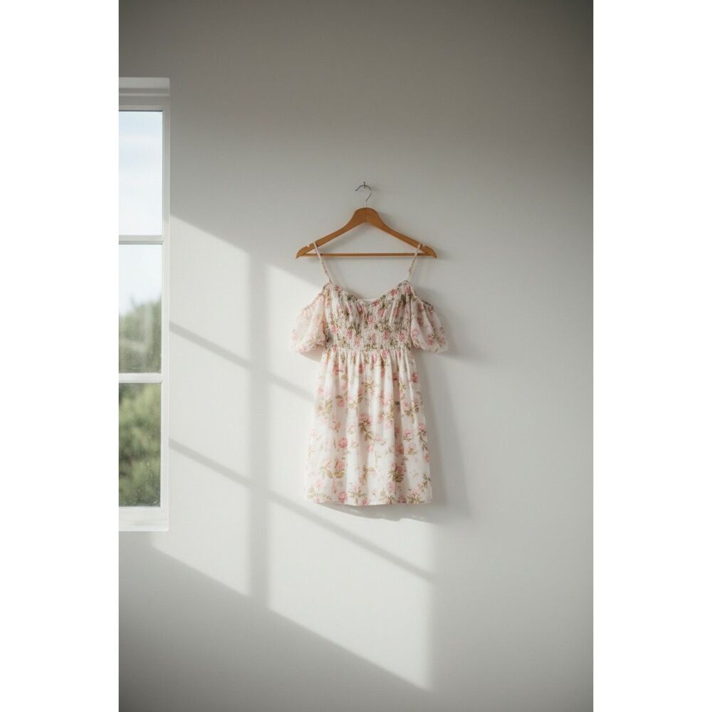 Betsey Johnson XL Floral Baby Doll Dress 100% Polyester Off Shoulder Puff Sleave - Picture 4 of 6